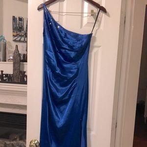 Satin blue long dress